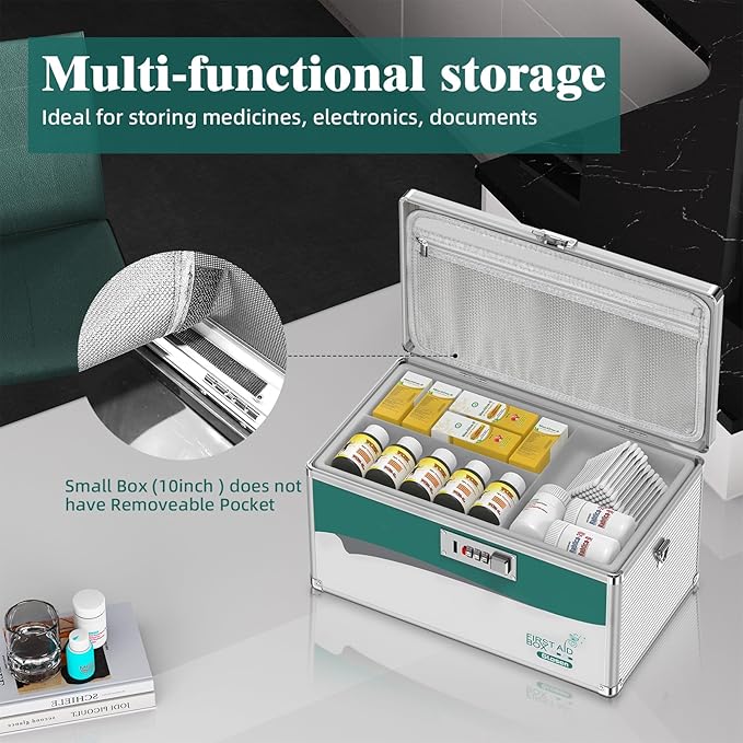 Glosen Medicine Lock Box with Combination Lock,Medication lock box【Large 14x 8.5 x 7.5 Inch】,medical box organizer