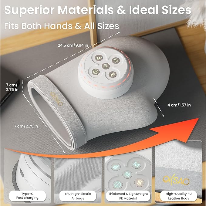 Hand Massager with Heat and Compression for Arthritis Carpal Tunnel,3 Modes, 5 Intensity & 3 Heat Therapy for Hand Wrist Pain and Stiffnes Relief,Timer & Rechargeable,Gifts for Women/Men,Gray