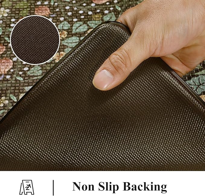 Collive Kitchen Mats for Floor, Cushioned Anti Fatigue Mat Black Floral Rugs Non Skid Waterproof Sink Rug, Memory Foam Comfort Standing Mat for Office, Laundry, Desk, 24''x71''
