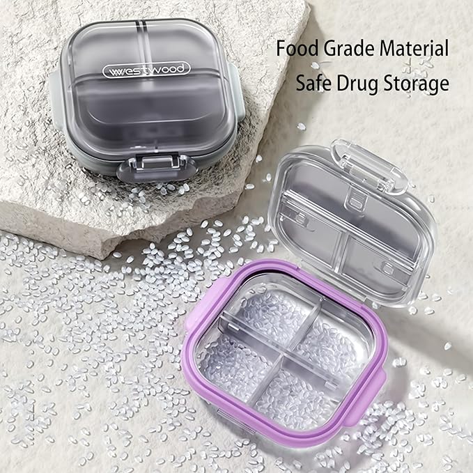 Travel Pill Organizer - Airtight Medicine Case for Traveling Portable Pharmacy Box with Labels Vitamin Container 7 Compartment Supplement Medication Holder Large Capacity Daily(Pink)