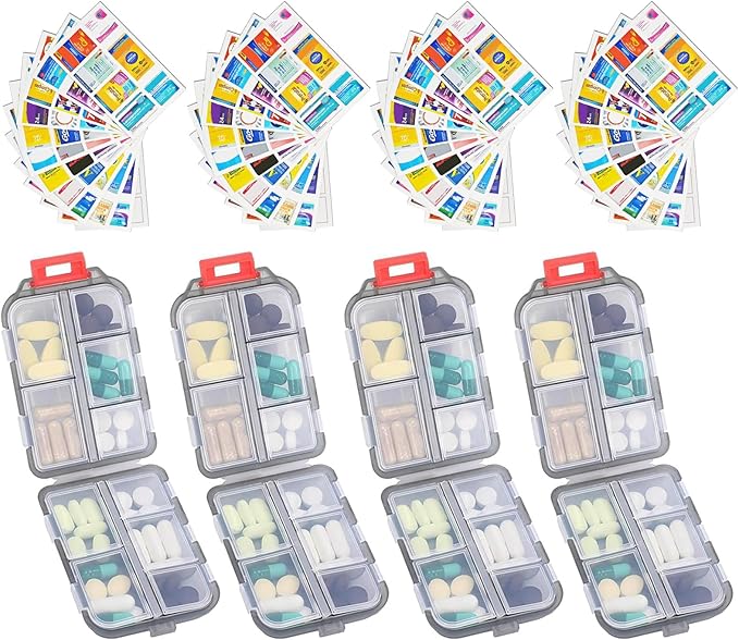 INVODA 7-Day Pill Organizer with Medicine Labels Travel Pill Case Compact, Portable Medication Organizer for Daily Use (3.7 x 2.4 x 1.18 Inches)