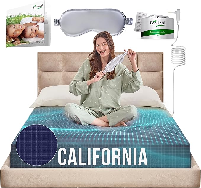 Earth Grounding Sheets California Size with 12% Silver Fiber & 4% Silk & 84% Cotton - Dark Blue - Quality Certified Grounded Well Bed Sheet - Conductive Fitted Sheet for Better Sleep
