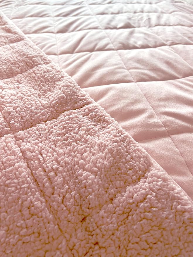 Sherpa Weighted Blanket for All Season,Both Sides Pink 15Lbs, 60 x 80 inches, Reversible Velvet Soft Plush Weighted Blanket for Adult Better Sleep