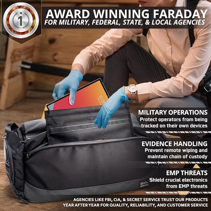 Mission Darkness Disconnect Faraday Duffel Bag + 4 Detachable Faraday Pockets // Military-Grade RF Shielding for Large Electronics & Mobile Devices // Travel Protection Signal Isolation Data Privacy