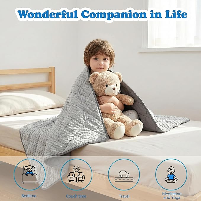 MAXTID Weighted Blanket for Kids Reversible Heavy Blankets Washable Weighted Blanket Design for Boy (Grey 4lbs 36x48 inches)