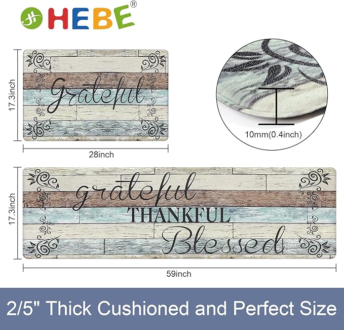 HEBE Anti Fatigue Kitchen Mat Set of 2 Non Slip Cushioned Kitchen Mats for Floor Waterproof Farmhouse Kitchen Rugs and Mats Set Comfort Standing Desk Mat Carpet for Sink,Office,Laundry