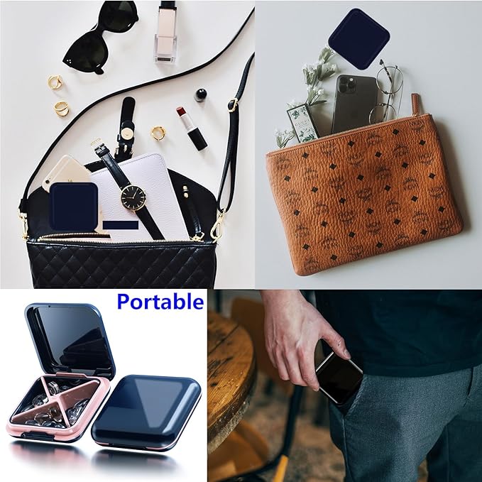Small Pill Box Waterproof Travel Pill Case Portable Daily Pill Container Pill Holder Purse 4 Compartments Pocket Compact Medicine Organizer for Vitamin,Fish Oils,Supplements,Medication (Blue)