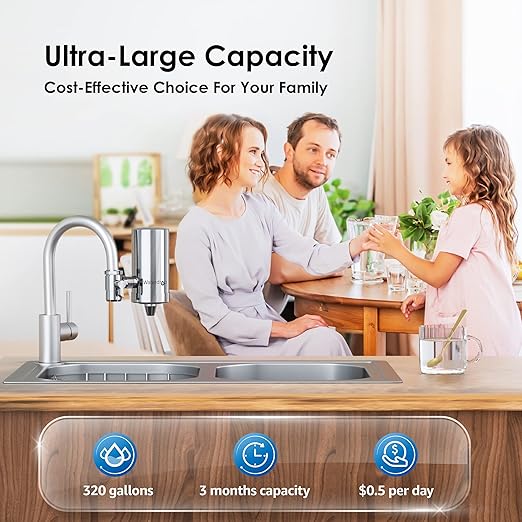 Waterdrop Water Filter for Sink Faucet, 360° Rotating Stainless Steel, NSF Certified Water Purifier for Kitchen Sink, 3 Months Long Lasting Tap Water Filter, Reduce Chlorine, 1 Filter