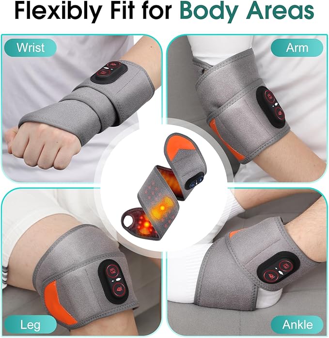 Wrist Heating Pad with Massage, Cordless Wrist Hand Heating Pad for Pain Relief, Red Light Heated Wrist Wrap with 3000mAh Battery, Vibration and Adjustable Heat Settings - Left Right Hand