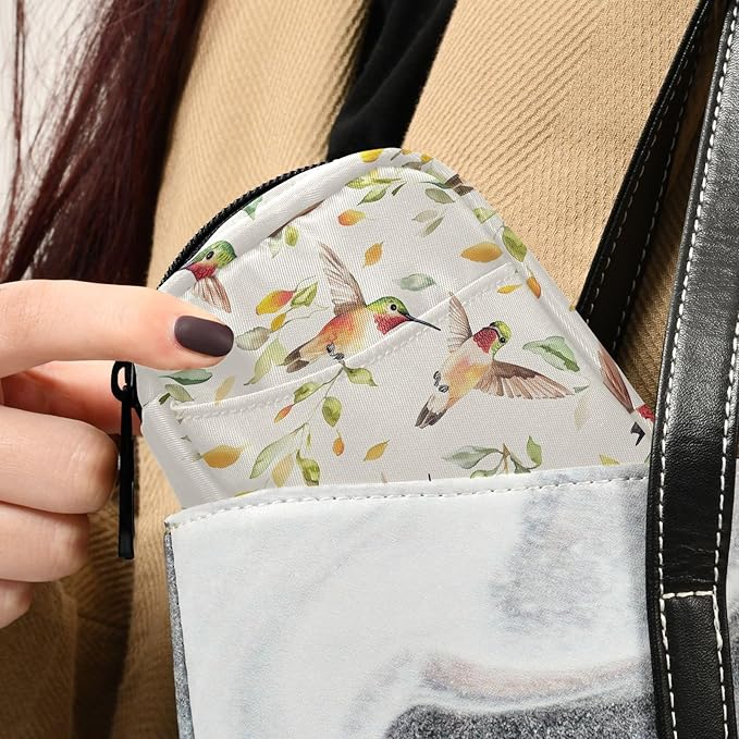 Fustylead Beautiful Hummingbirds and Leaves Pill Organizer for Purse, Weekly Portable Pill Box with Zipper to Storage Vitamins Fish Oils Medications Supplements