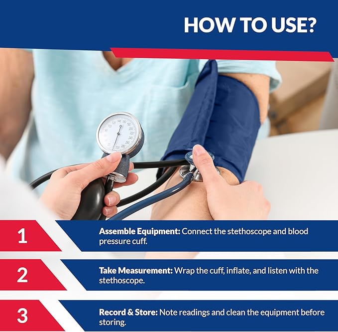 Deluxe Aneroid Sphygmomanometer Blood Pressure Monitor Set – 2-Pack – Adult Cuff, Carrying Case & Calibration Tool – High Contrast Dial for Accurate Readings – Portable & Durable Design – Navy