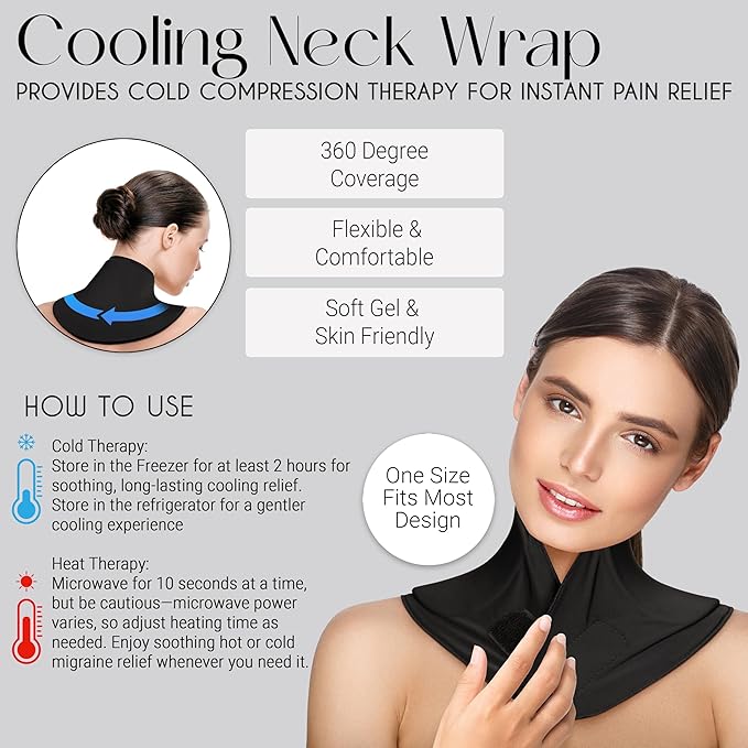 Migraine Relief 5pc Set (Incl. Headache Cap, Pressure Point Clip, Cooling Eye Masks, Neck Ice Pack Wrap) for Tension, Headaches, Stress, Hangover, Fatigue, Relaxation Self Care Gifts for Women & Men
