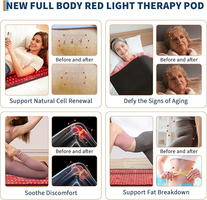 Red Light Therapy Mat 97x60cm, 400 LEDs Red Infrared Light Therapy Pad for Full Body, Home Use for Pain Relief, Muscle Recovery, Skin Rejuvenation, Portable & Foldable Design