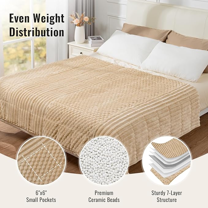 Uttermara Fleece Weighted Blanket for Adults Queen Size 15lbs, Soft Sherpa Weighted Blankets for Sleeping and Calming, Fuzzy Heavy Blanket for Bed and Couch, 60 x 80 Inches, Light Brown