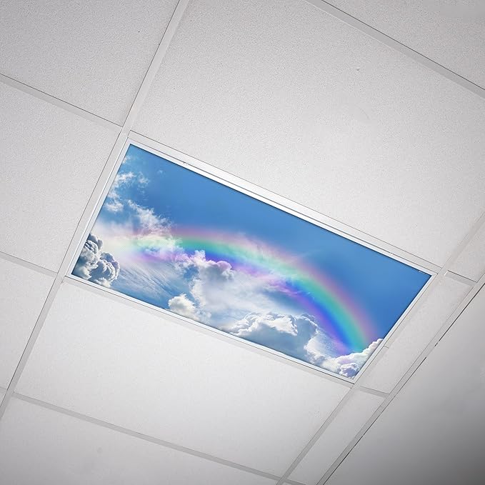OCTO LIGHTS Fluorescent Light Covers Rainbow Cloud Sky Panel for Ceiling Lights, Light Covers for Ceiling Lights Classroom 2x4 (22.38"x46.5") Backlit Film Insert for Fluorescent Fixtures (Pack of 1)