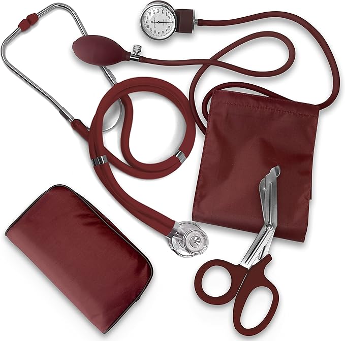 ASA TECHMED Nurse EMT Starter Pack Stethoscope, Blood Pressure Monitor and Trauma 7.5" EMT Shear Ideal Gift for Nurses, Medical Students, Firefighters, Police and Personal Use (Burgundy)