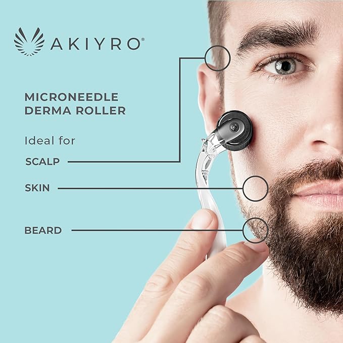 Derma Roller 0.30mm - Microneedle Roller with Storage Case - 192 Micro Needling Dermal Tool for Face, Beard, Scalp & Body - At Home Microneedling Skin Care for Women & Men (Green)