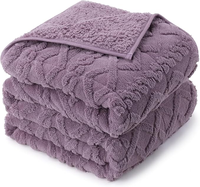Drewin Weighted Blanket for Adults Twin Size, 15 lbs Stylish Jacquard Sherpa Weighted Blankets for Sleep and Relax, Cozy Fluffy Knitted Heavy Blanket for Couch Bed, Purple, 48 x 72 inches