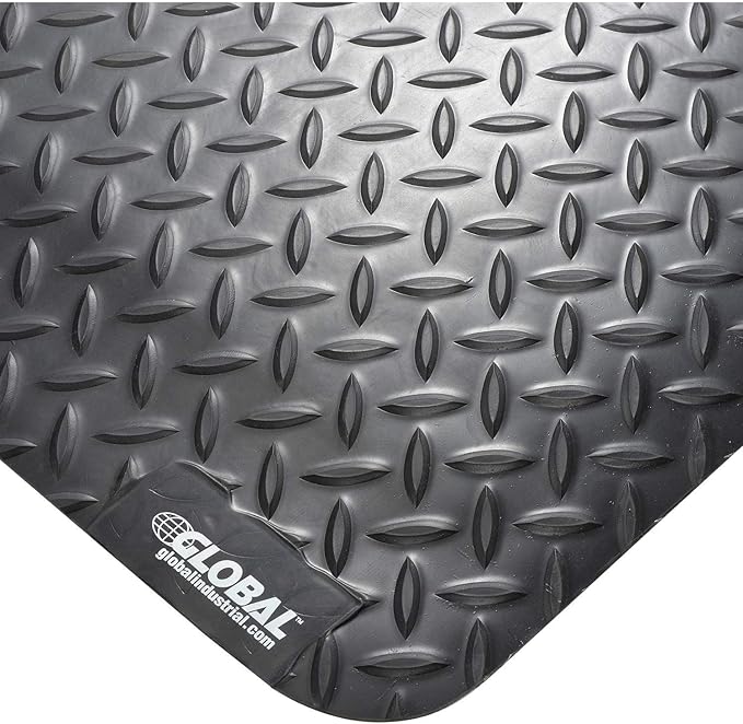 Global Industrial 36" W x 60" L Diamond Plate Ergonomic Anti Fatigue Mat with Beveled Edges, Vinyl Surface & PVC Foam Backing, 15/16" Thick, Black, 3'W x 5'L