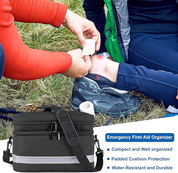Medication Organizer Storage Bag,Portable Pill Bottle Organizer with Hand or One Shoulder,Travel Medicine Bag with Strap,Famliy First Aid Box for Medication(Black)