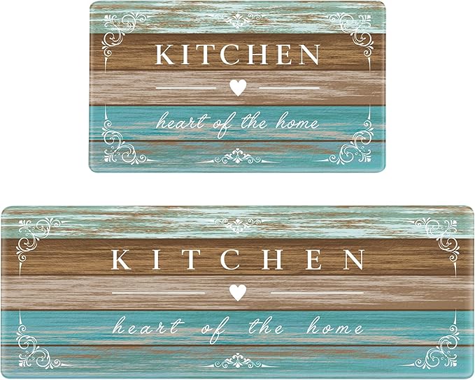 Sofort Kitchen Rugs Farmhouse Cushioned Anti Fatigue Kitchen Mats 2 Piece Set Non Slip Waterproof for Floor, Rustic Wooden Comfort Standing Mats for Kitchen, Office, Sink, Laundry