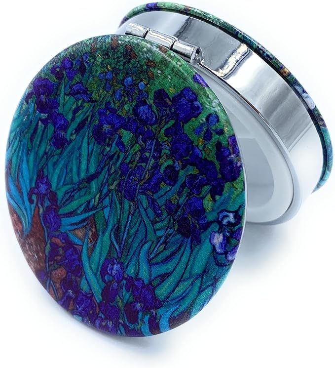 Pill Box Small Pill Organizer Round Compact Pill Case Pocket Size Vitamin Pill Box Art Print Van Gogh Irises Unique Gifts for Mom