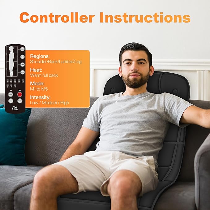 CILI Full-Body Vibration Massage Mat, 10 Motors & 5 Modes, Heated Back Massager Pad for Bed/Chair, Auto Shut-Off, Ideal Gift for Men & Women - Black