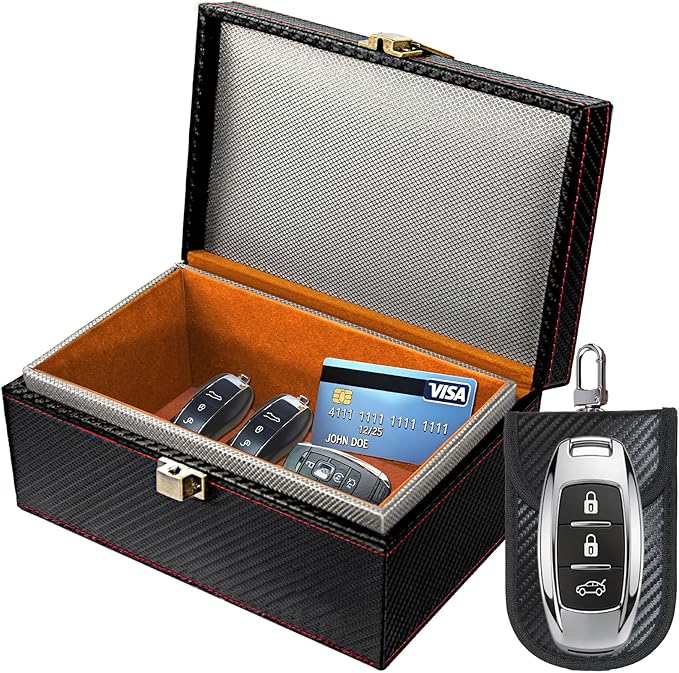 Faraday Box for Car Keys, Faraday Key Fob Protector Box, Anti Theft Car Keys Faraday Cage, Keyless Entry Protector Faraday Pouch for Key fob, RFID Signal Blocking Box(Black,S)