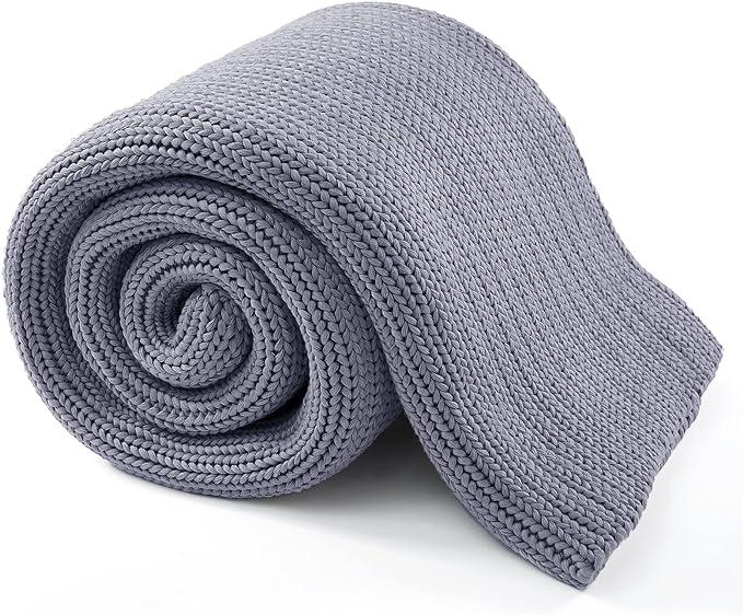Guohaoi Knitted Weighted Blanket for Adults (Light Grey 60"x80" 15lbs) No Beads Cooling Throw Blanket for Hot Sleepers, Home Decor Breathable Chunky Knit Heavy Blanket Use on Queen/King Size Bed