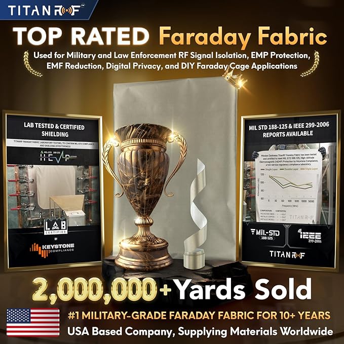 Mission Darkness TitanRF Faraday Fabric Kit 1 Yard // 44" W x 36" L Fabric + 36" L Tape Military Grade Conductive Nickel Copper Polyester Material Blocks RF Signals WiFi Cell Bluetooth RFID EMF