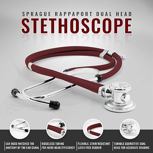ASA TECHMED Medical Starter Kit – Stethoscope, Durable Blood Pressure Monitor, EMT Shears & Protective Carrying Case – Ideal for Healthcare Students & Professionals, Burgundy