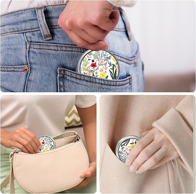 Mini Pill Box, Small Pill Box, Portable Pill Box, Cute Pill Organizer for Vitamins, Medications, Fish Oil and Supplements (White Flowers)