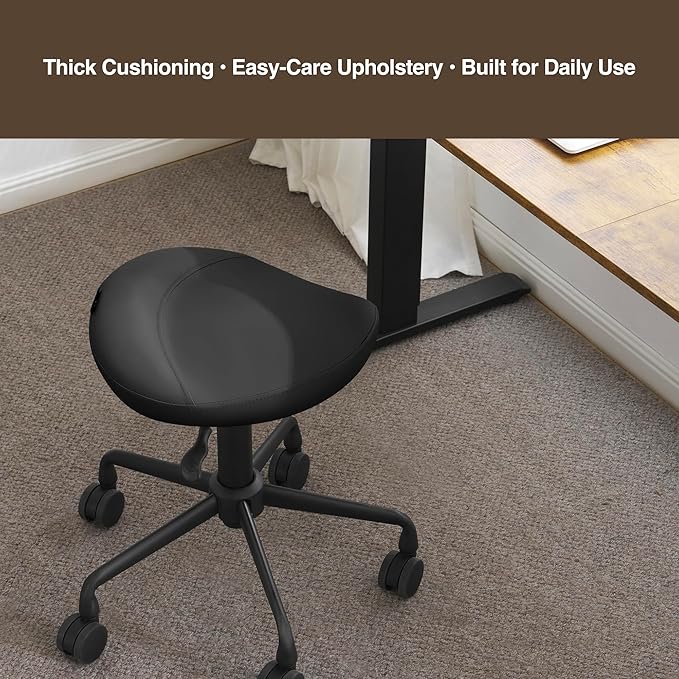 Ergonomic Saddle Seat Adjustable Pneumatic Hydraulic Drafting Swivel Rolling Stool Chair for Medical Hygienic SPA Massage Salon Home and Office - Hilo 508 (Black, Standard)