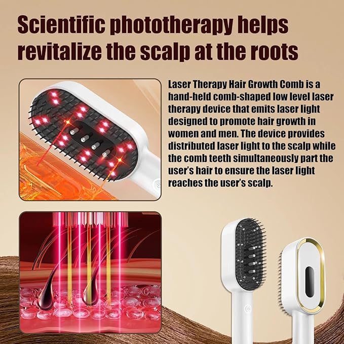 Laser Therapy Hair Growth Comb for Thinning Hair, Red Light Therapy Scalp Massager with Blue Light Comfort Mode & Vibration, Rechargeable Handheld Hair Growth Device for Men and Women