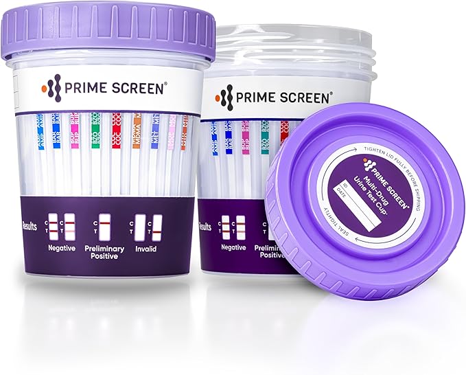 Prime Screen -12 패널 멀티 약물 소변 검사 컴팩트 컵 (AMP, BAR, BUP, BZO, COC, mAMP/MET, MDMA, MOP/OPI, MTD, OXY, PCP, THC) C컵-[2팩]- CDOA-6125