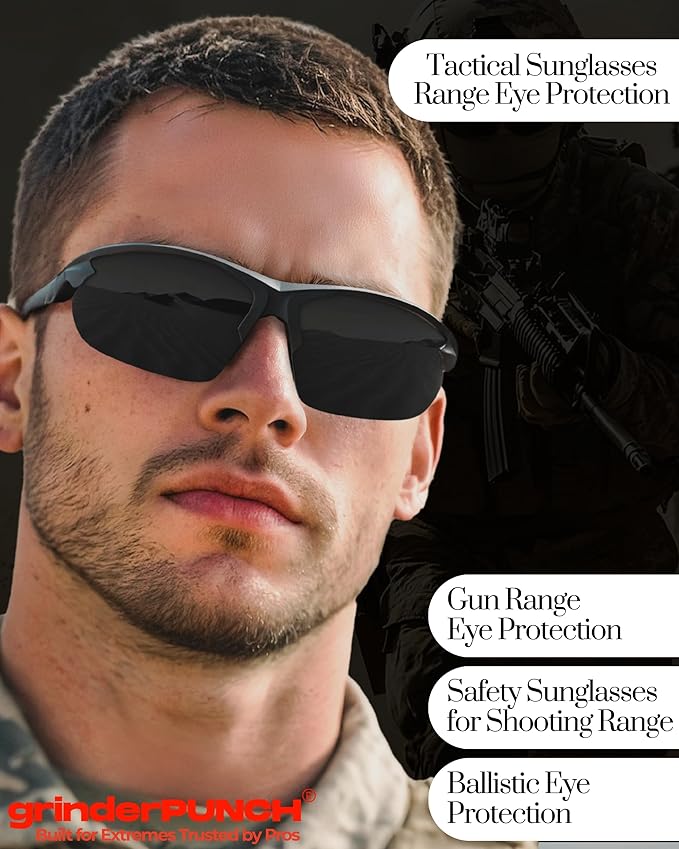 grinderPUNCH Tactical Shooting Glasses Military Grade Impact Resistant Protection 100% UV Lenses ANSI Z87 Safety Glasses