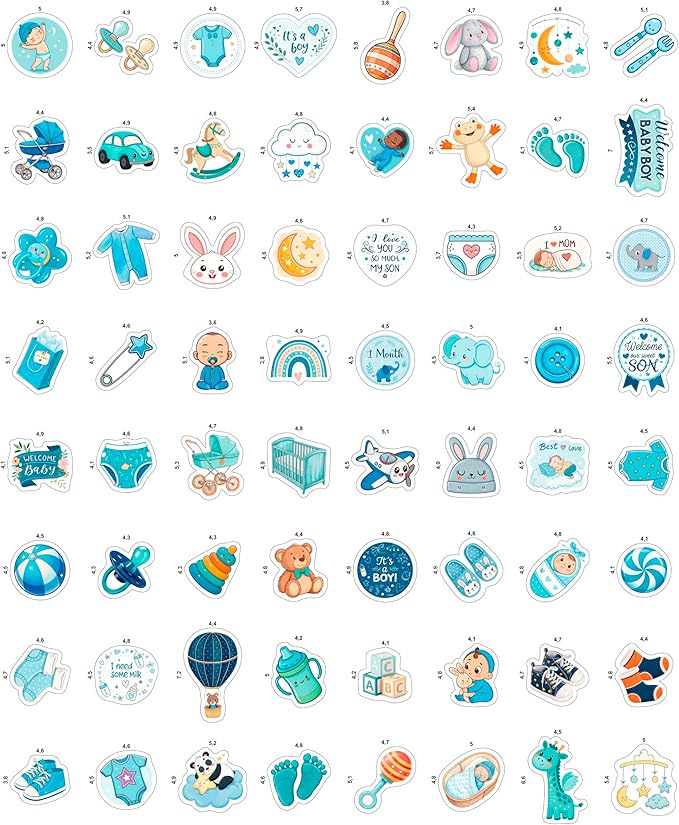 100Pcs Baby Boy Stickers for Shower Favors, Scrapbooking - Newborn Stickers - Baby Boy Shower Party Supplies & Decoration