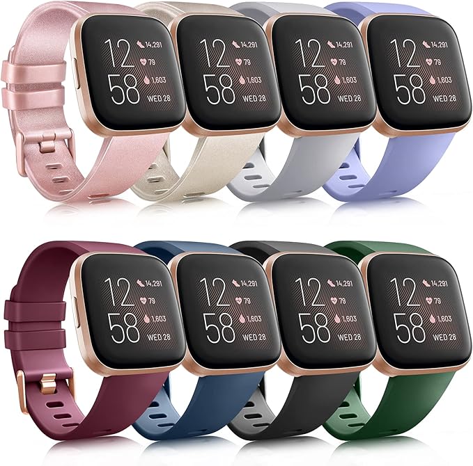 8 Pack Sport Bands Compatible with Fitbit Versa 2 / Fitbit Versa/Versa Lite/Versa SE, Classic Soft Silicone Replacement Wristbands Straps for Fitbit Versa 2 Smart Watch Women Men (8 Pack B, Large)