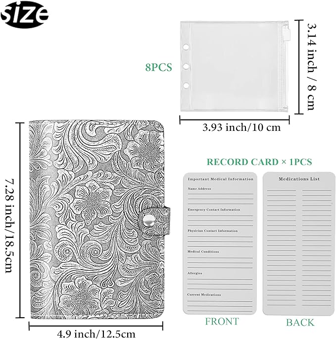 Hennaja Pill Organizer Book,Pill Pouches Clear Plastic Pill Bags Self Sealing Travel Medicine Organizer Storage(1-Silver)