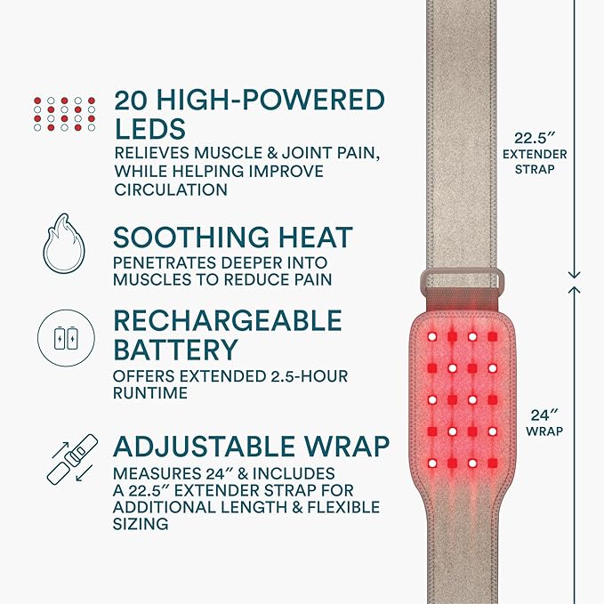 Homedics Wireless Infrared + Red Light Pain Therapy Wrap – Portable 850 nm Infrared & 660 nm Red Light LEDs, Adjustable Strap, Rechargeable Battery, Targeted Muscle & Joint Relief