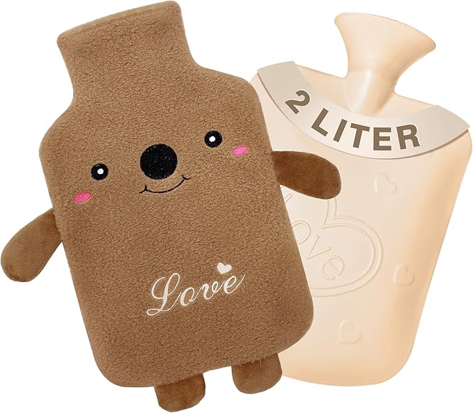 Hot Water Bottle wtih Cover, Hot Water Bag, 2L Rubber Warm Hot Water Bottles Pouch with Soft Waist Cover for Neck, Shoulder, Back, Hand, Legs and Period Pain Relief