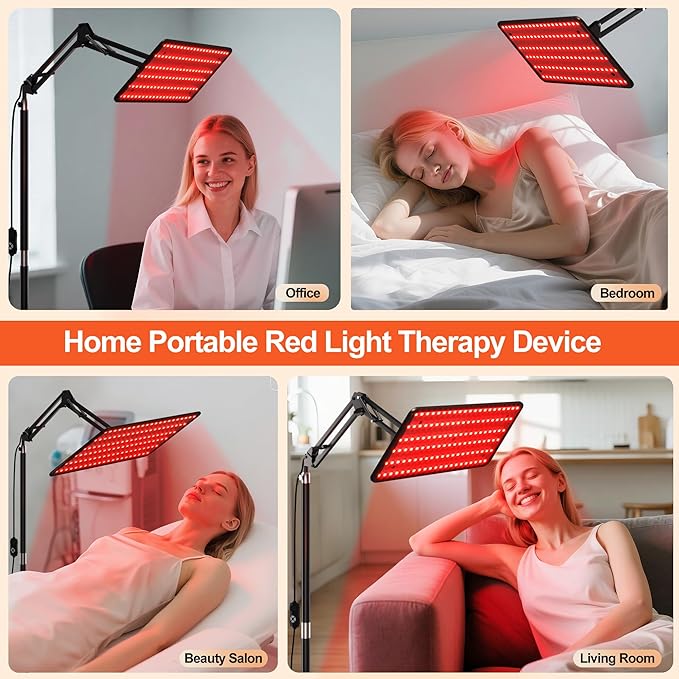 Morfone Red Light Therapy for Body Face - Infrared Light Therapy Lamp 660nm, 850nm, 940nm Tri-Wavelength LED Beads Panel with Height Adjustable Stand for Home Use, Gift for Women Girls, S