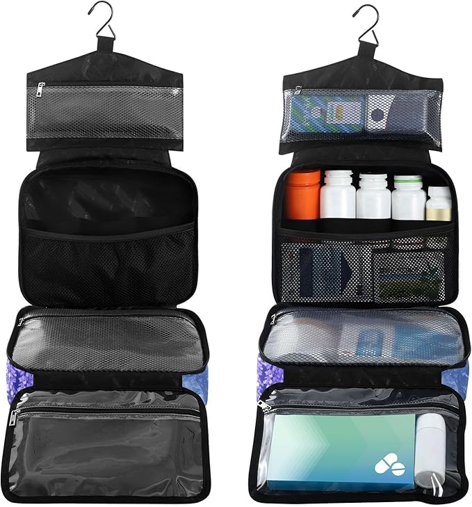 Fustylead Enchanted Forest Purple Flowers Landscape Travel Medicine Organizer Bag Home Storage First Aid Kit Large Pill Case with Zipper for Pill Bottle, Vitamins, and Medical Supplies