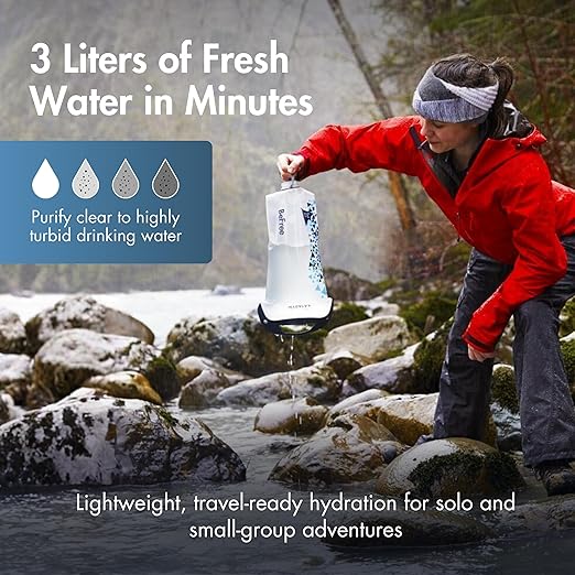 Katadyn Gravity BeFree 3.0L Water Filter, Fast Flow, 0.1 Micron EZ Clean Membrane Personal Small Group Camping, Backpacking Emergency Preparedness, Clear, 8020470