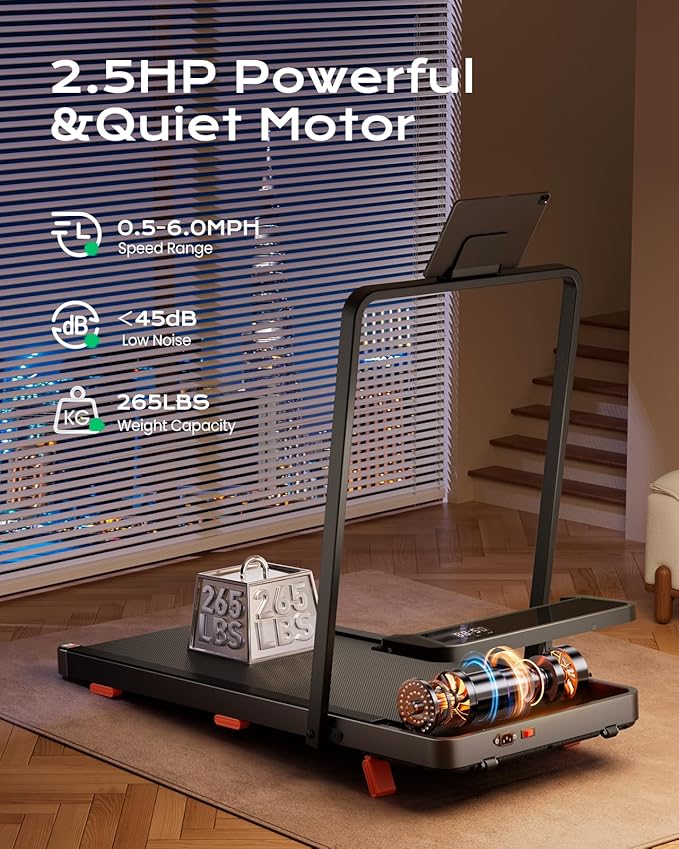 Walking Pad,Treadmill with Incline for Home Office, 2.5HP Portable Under Desk Treadmill with 265 Lbs Capacity,Remote Control, Led Display