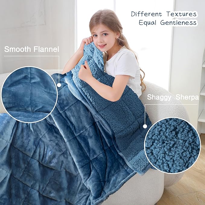 Aemicion Weighted Blanket for Adults (10lbs,48"x72",Slate Blue on Both Sides) Sherpa Fleece Heavy Blanket for Sleeping Perfect for 80-110lbs,Machine Washable