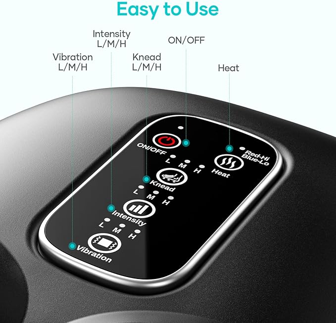 Heated Foot Massager for Neuropathy and Plantar Fasciitis, Foot Massager with Heat, Shiatsu Deep Kneading, Vibration, Rolling Compression, 3-Level Adjustable for Pain Relief, Portable for Home Use