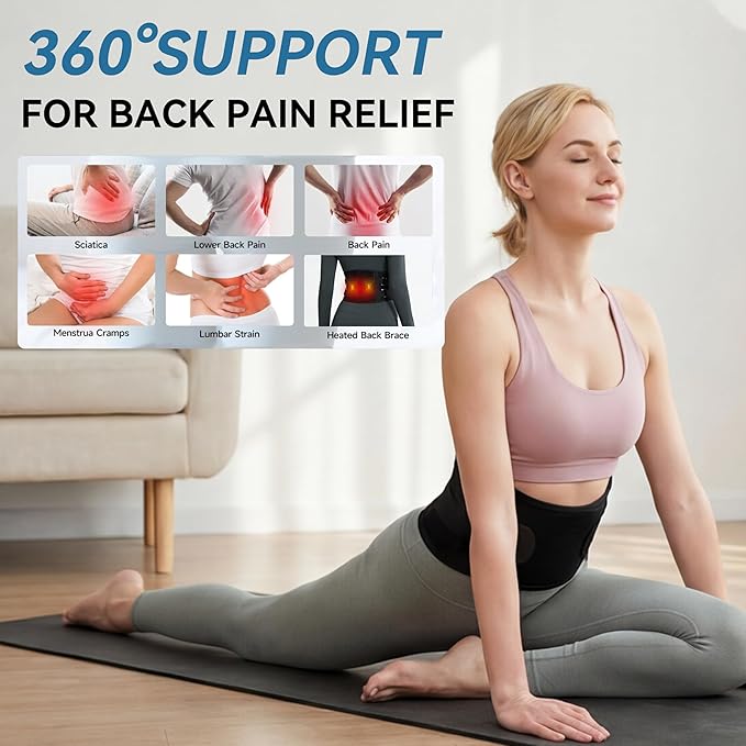 Cordless Portable Heating Pad with Massager for Back Pain Relief,5000mAh Rechargeable Lower Back Massager with 3 Heat 3 Vibration,Wireless Heating Pad for Cramps,Back Support Heat Massage Belt