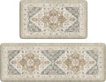 Kitchen Mats Cushioned Anti Fatigue Mats for Kitchen Floor, Non-Skid Waterproof Kitchen Rugs Padded Comfort Standing Desk Mat for Home Office Laundry Sink(Tan & Grey)