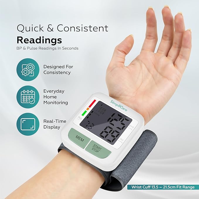 Wrist Blood Pressure Monitor for Home Use – FDA 510(k) Cleared Class II Medical Device, Digital Wrist Cuff 13.5–21.5 cm, 2.1" LCD Display, Dual User, Travel Case (U60A)